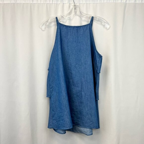 143 Story By Line Up Womens Blue Layered Ruffled Top V Neck Sleeveless Small - Picture 2 of 10